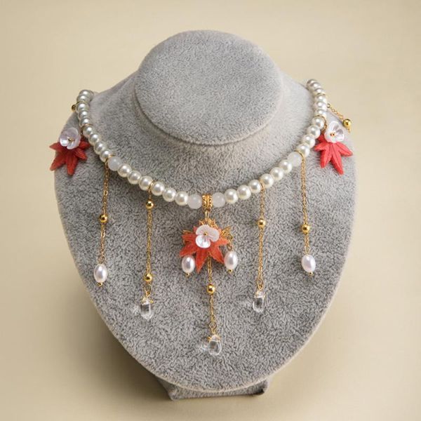 

chains hanfu retro pearl flower classical necklace women man gift, Silver