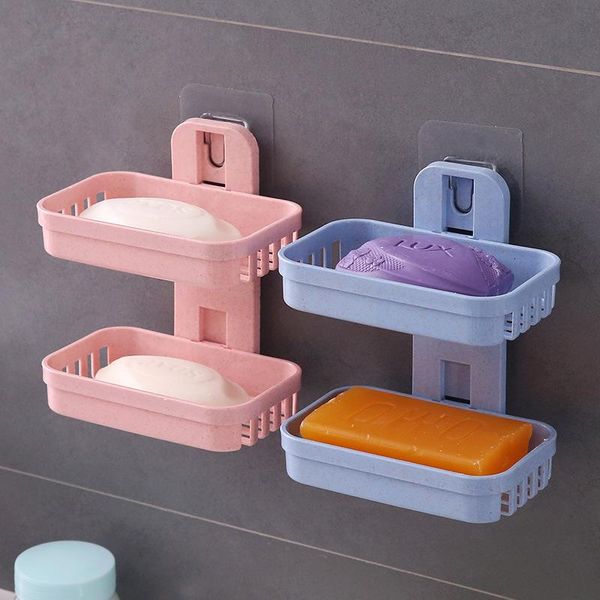 

soap dishes box wall zeep houder shower tray holder for bathroom double layer storage basket rack shelf kitchen tools