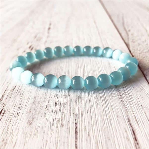 Stil Light Bule Cat Eye Armband Helle Perlen Schmuck Handgelenk Heilung Yoga Mala Charm Geschenk für Männer Perlen, Stränge