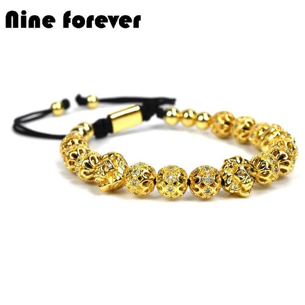 

charm bracelets nine forever lion bracelet men jewelry braiding macrame beads skull for women pulseira masculina feminina, Golden;silver