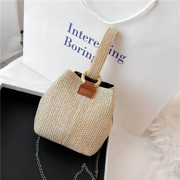 

women casual straw handbag style chain sling bag vintage ladies woven bucket shoulder ml74 bags