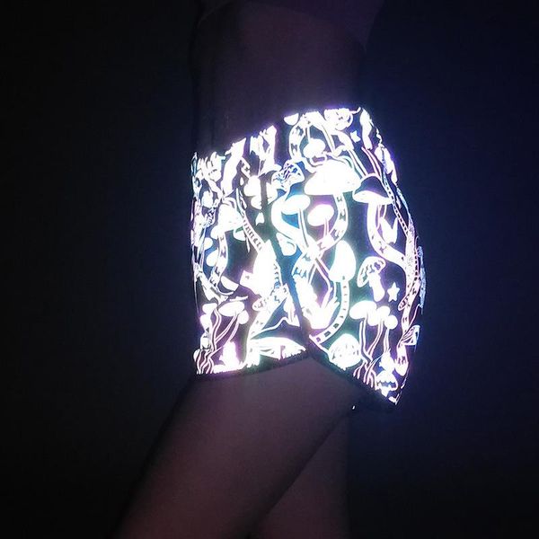 

men's swimwear ousefu black color mushroom printing reflective shorts women surf beach pants nightclub hip hop luminous calf-length sho