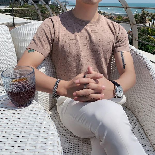 

men's t-shirts fashion 2021 summer short sleeve knitted t shirts for men clothing solid all match slim fit casual tee shirt homme stree, White;black