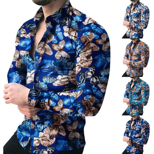 

men's casual shirts autumn and winter printed shirt long-sleeved button lapel, White;black