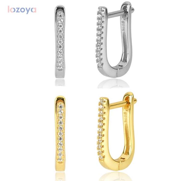 

hoop & huggie lozoya 925 sterling earring 2021 fashion silver square ovals hoops women gold luxury cz zircon huggies dangle jewelry, Golden;silver