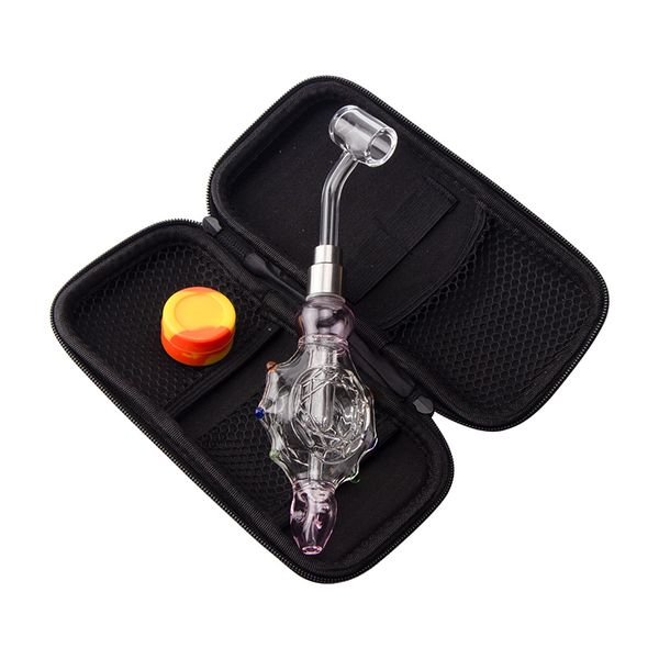 Vaping Dream NC082 Glasbong Pfeifenbeutel Set 510 Keramikspitze 45/90 Grad Quarz Banger Nagel Schildkröte Stil Anhänger Glaspfeife Dabber Werkzeug Silikonglas