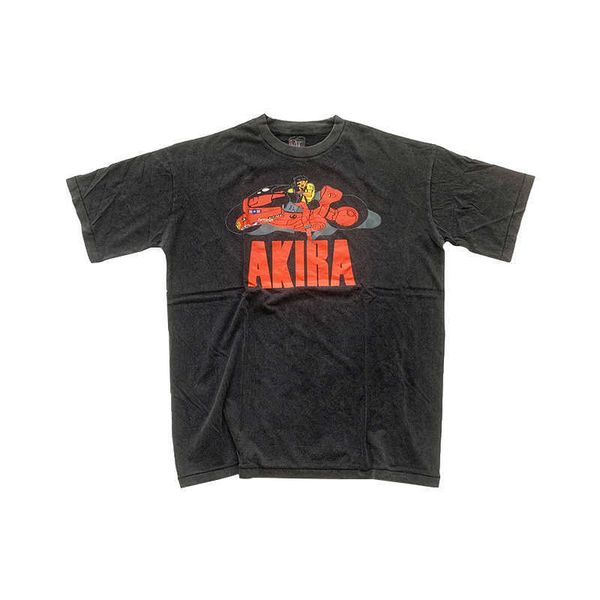

vintage akira motorcycle short sleeve antique frosted old washed high street destroyed the trend of men's and women's t-shirts ok3, White;black