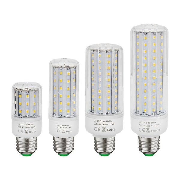 

bulbs e27 led corn bulb real 5w 10w 15w 20w smd 2835 lamp no flicker dazzle smart ic chip spotlight chandeliers light ac 85-265v