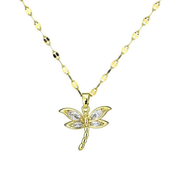 

stainless steel necklace female simple cute crystal dragonfly rose gold titanium short pendant necklaces, Silver