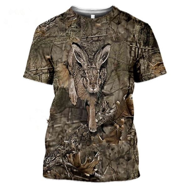 

men's women's 3d camouflage t-shirts, rabbit and hunting animal printed short sve shirts, fashionable street cloth, White;black