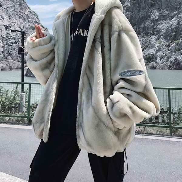 

men's fur & faux 2021 winter lamb wool coat jacket loose leather men veste fourrure homme heren winterjas mens, Black