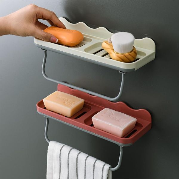 

plastic wall mounted soap holder 2-soap saver with drain and towl hanger for shower bathroom sponge dish dishes