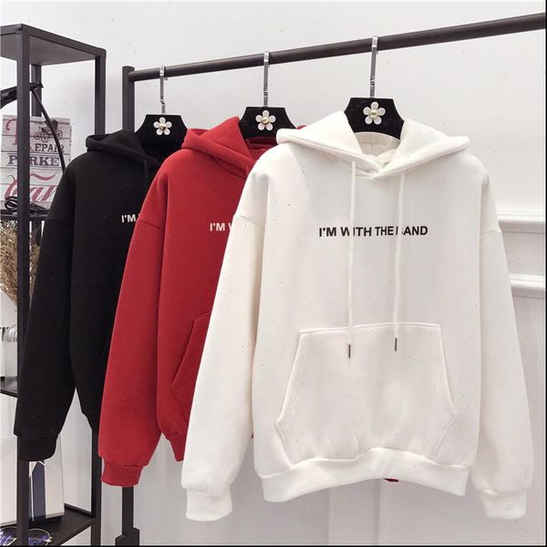 

zulunouba women sweatshirt female winter clothing fleece hooded neck solid soft pocket pullovers hoodies white loose coat, Black
