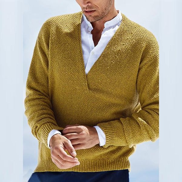 

men's sweaters fashion v-neck knitted jumper mens casual loose solid 2022 autumn winter long sleeve warm sweater streetwear, White;black