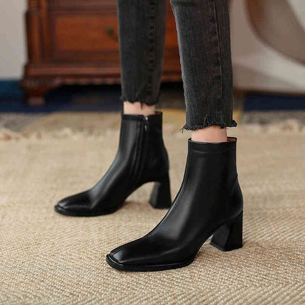 

dress shoes eoeodoit botas de couro com dedo quadrado, salto alto, moda feminina outono, calÃ§ado acima do tornozelo, zÃ­per lateral 8mm6, Black