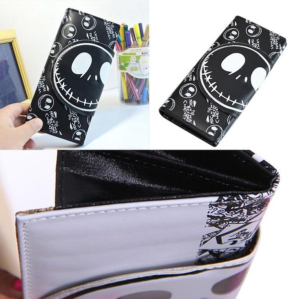 

1pcs skull pu leather clutch wallet long pu card holder purse wallet, Red;black