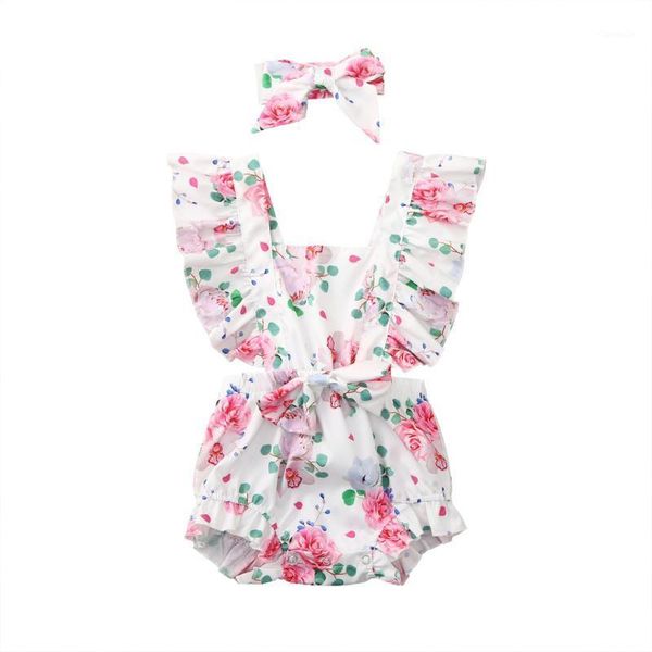 

rompers 2021 kawaii kids baby dress born infant girls sleeve floral flower romper headbands outfits summer clothing1, Blue