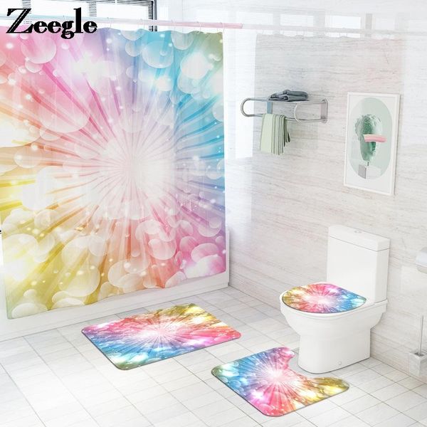 

bath mat printing bathroom carpet and waterproof shower curtain set non-slip toilet foot mats memory foam seat cover
