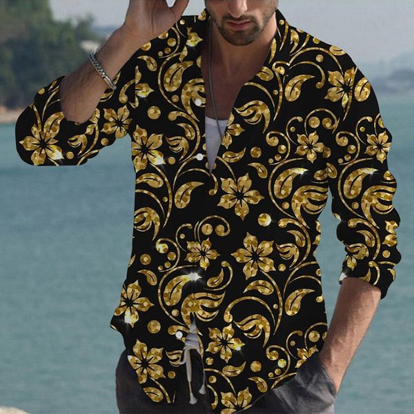 

flower solid stripe mens long-sleeved shirt comfortable fit fashion retro style travel office entertainment, White;black