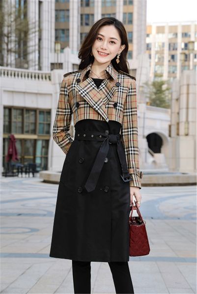 

women's trench coats long classic windbreaker waterproof british high-end english style autumn winter gabadian solid color size coat j2, Tan;black