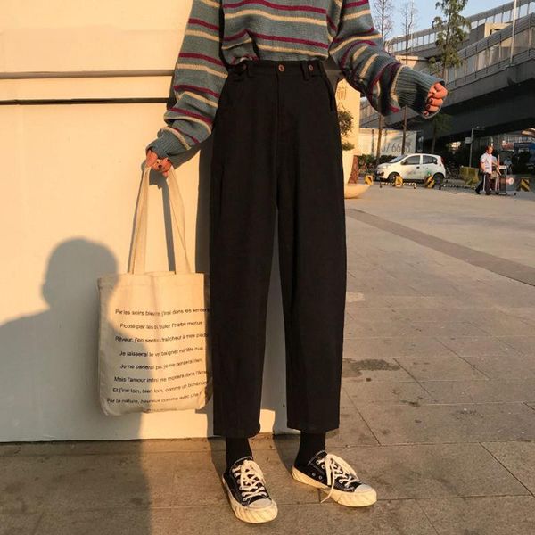 

women's jeans womens plus size solid high waist harajuku korean style vintage fashionable females trousers pockets simple chic, Blue