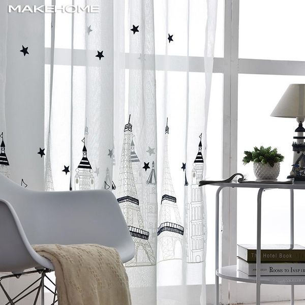 

white voile window curtains for living room kids bedroom pastoral stars house embroidered veil sheer tulle curtain & drapes