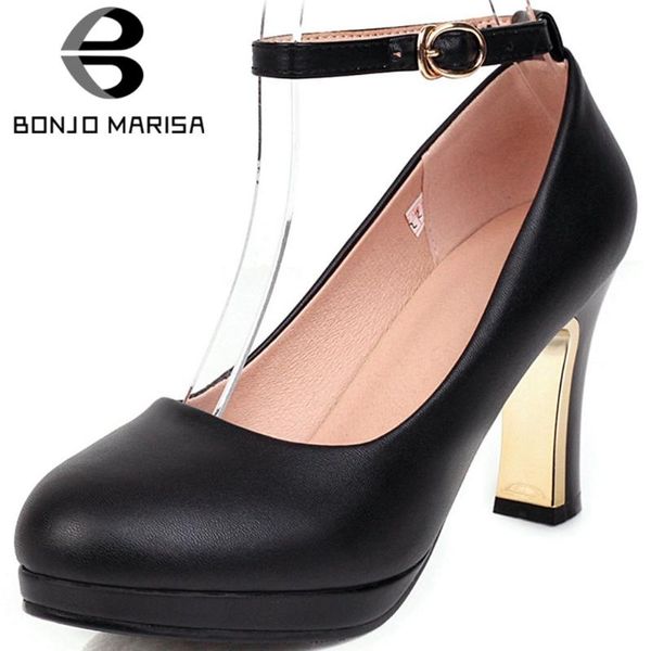 

dress shoes bonjomarisa consise fashion ladies spring pumps ankle strap solid platform women metal high heel casual woman, Black
