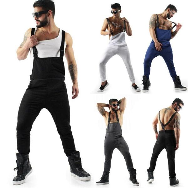 

men's pants fashion jumpsuit overall streetwear suspender loose casual overalls hip hop, Black
