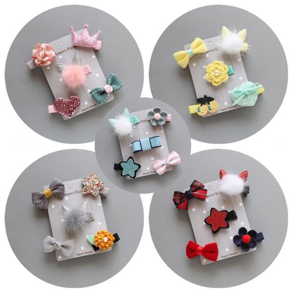 

hair accessories 5/6pcs/set clip set baby headdress korean animal cartoon cute girls hairpin children hairgrip headwears, Slivery;white