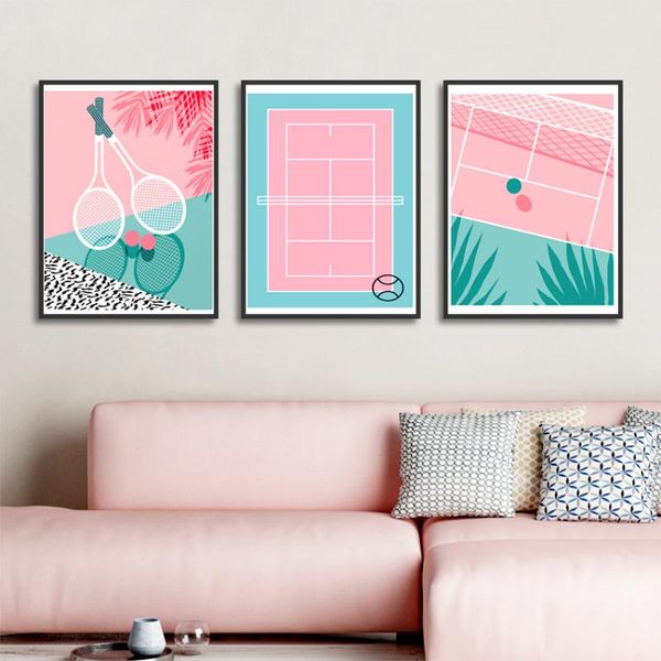 

paintings pink blue nordic style simplicity cartoon canvas painting tennis court racket home decor poster for living room bedroom