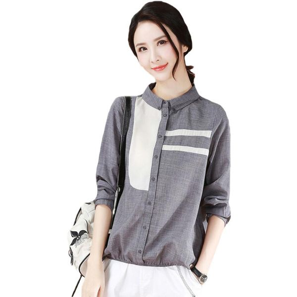 

women stitching shirt matching long sleeved button wild fashion ladies slim lapels plus size individuality blouse women's blouses & sh, White