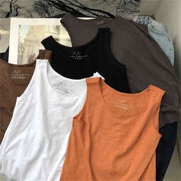 

summer casual cotton vest camisole women solid o-neck white yellow harajuku camisetas mujer tank 210705