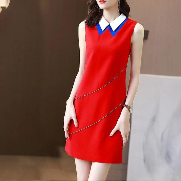 

summer dresses women's simple red black spliced elegant dress woman sleeveless party mini clothes ns93 casual, Black;gray