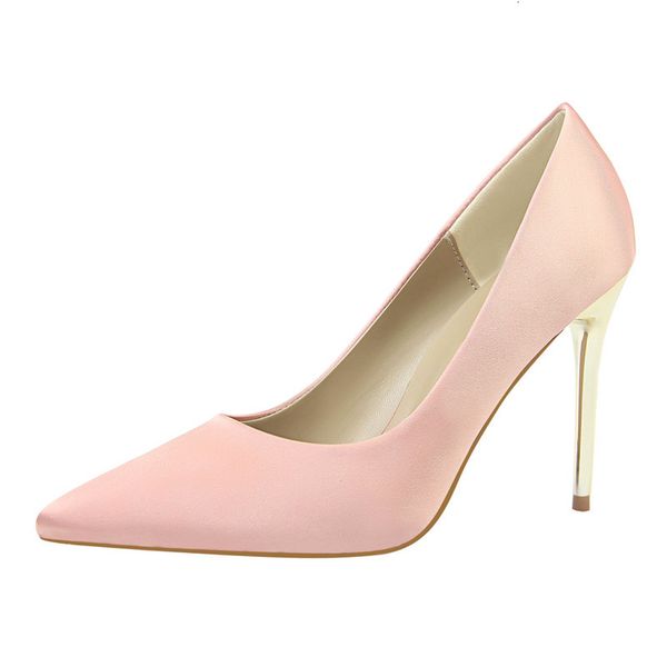 

{category} women classic pumps silk satin pointed toe plus size red super high heels wedding party dress ladies shoes a0313 e, Black