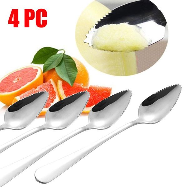 

spoons 4pc thick stainless steel grapefruit spoon dessert serrated edge kitchen tableware dinnerware forks mixing stirring
