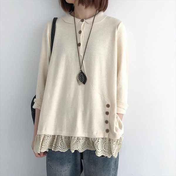 

women sweet pullover button patchwork sweater lace autumn soft female clothes japan style mori girl, White;black