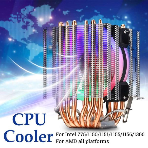 

cooler cooling fan heatsink quiet 6 heat pipes for intel 775/1150/1151/1155/1156/1366 and amd all platforms 5 color lighting fans & coolings