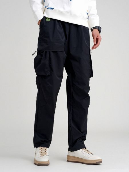 

men letter patched detail flap pocket side cargo pants d0os#, Black