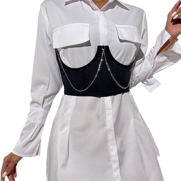 

belts xingqing fashion black corset cummerbunds back lace up elastic waist spliced cincher belt with chain, Black;brown