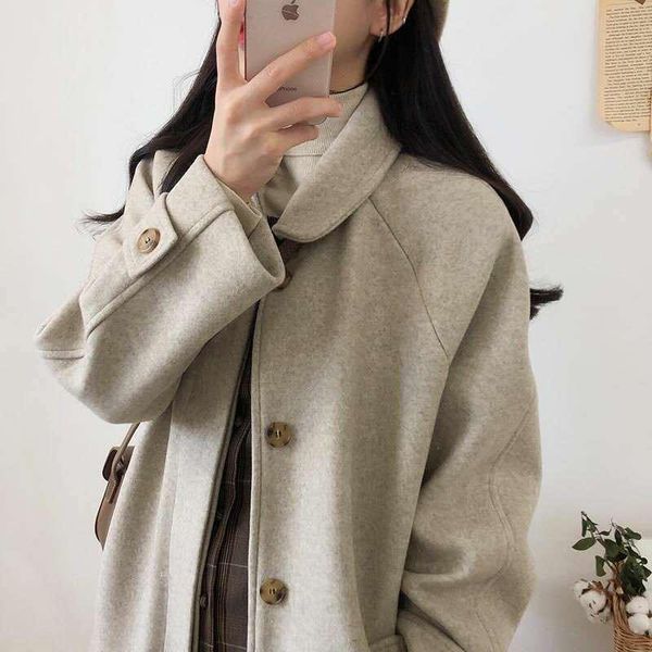 

women's coat autumn winter hepburn retro fashion black female loose and thick jacket overcoat ladies wool & blends