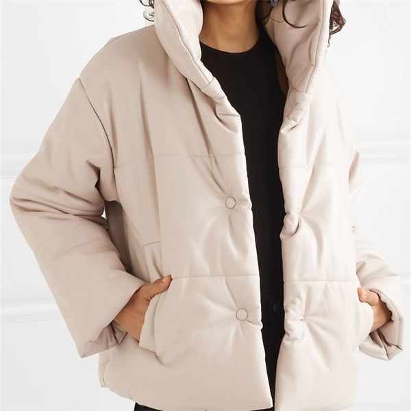 

woman jacket manteau femme hiver autumn and winter za faux leather windproof warm short fashion casual button high collar 210910, Black