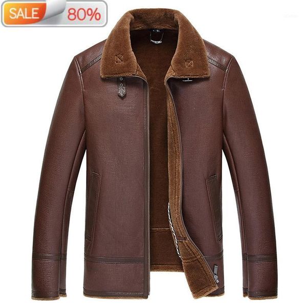 

men's leather & faux genuine natural wool fur liner winter sheepskin coat motorcycle jacket jlk1asjf1a50 nd1379, Black