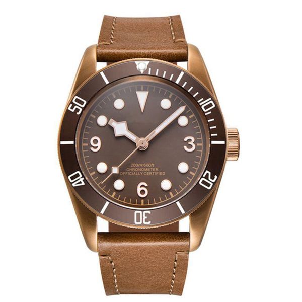 

wristwatches corgeut 41mm miyota automatic mechanical watch men sapphire glass pvd case military diver clock leather wristwatch, Slivery;brown