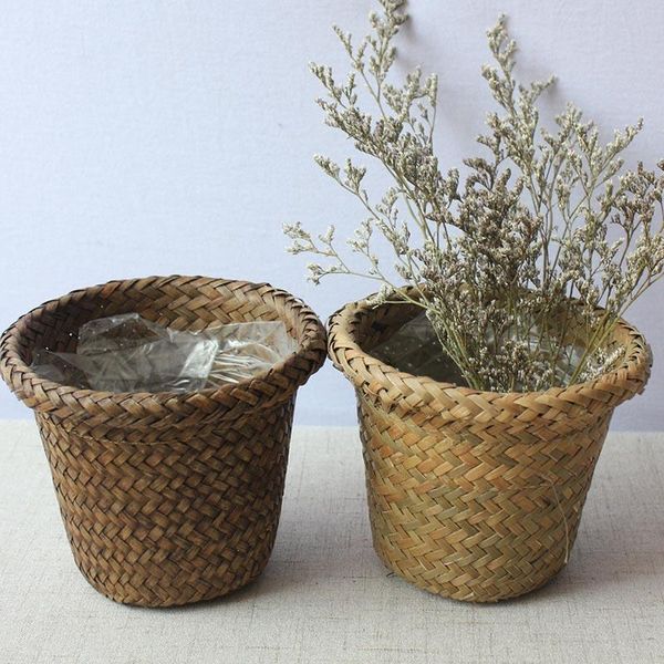 

planters & pots seaweed wicker basket sea grass plant storage straw garden flower pot handmade sundries organizer rattan vase