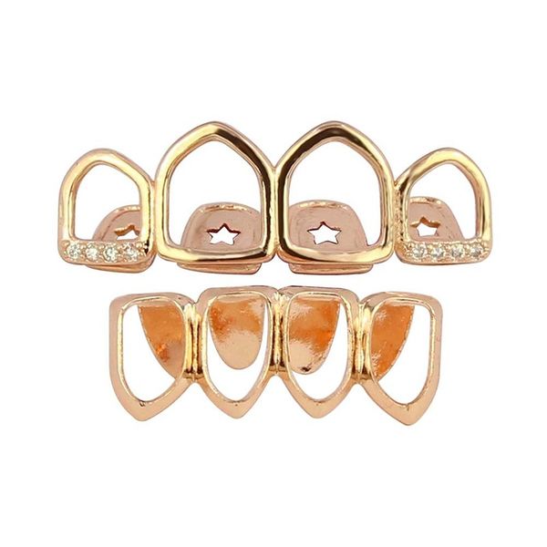 

18k real gold punk hiphop diamond hollow teeth grillz dental mouth iced out fang grills braces tooth cap vampire rapper jewelry 642 k2, Black