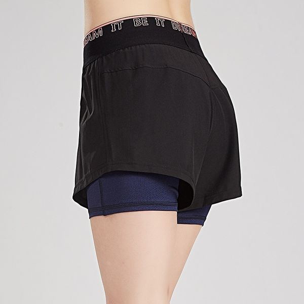 

summer new sports women's anti light fake two running shorts yoga quick drying fitness pants, Black