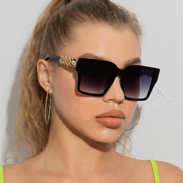 

sunglasses square women men 2021 vintage brand oversize metal chain sun glasses black gradient big lens eyewear uv400, White;black