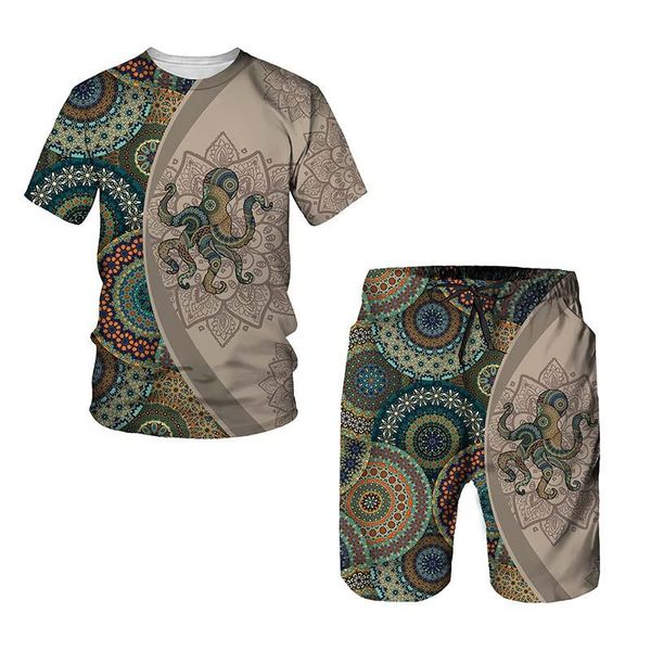 

men's tracksuits simple and personalized 3d animal print summer short-sleeved t-shirt pants two-piece suit, Gray