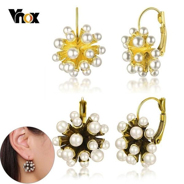 

stud vnox vintage gypsophila flower drop women earrings simulated pearls earring elegant lady party boucles d'oreilles, Golden;silver