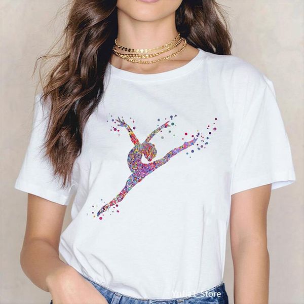 

zogankin watercolor gymnastics art womens print tee femme summer fashion shite o neck gymnast, White